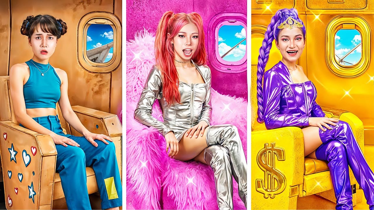 K-Pop Demon Hunters Makeover! Pobre vs Rica vs Súper Rica Huntrix Moda en el Avión | BomBomBopESP