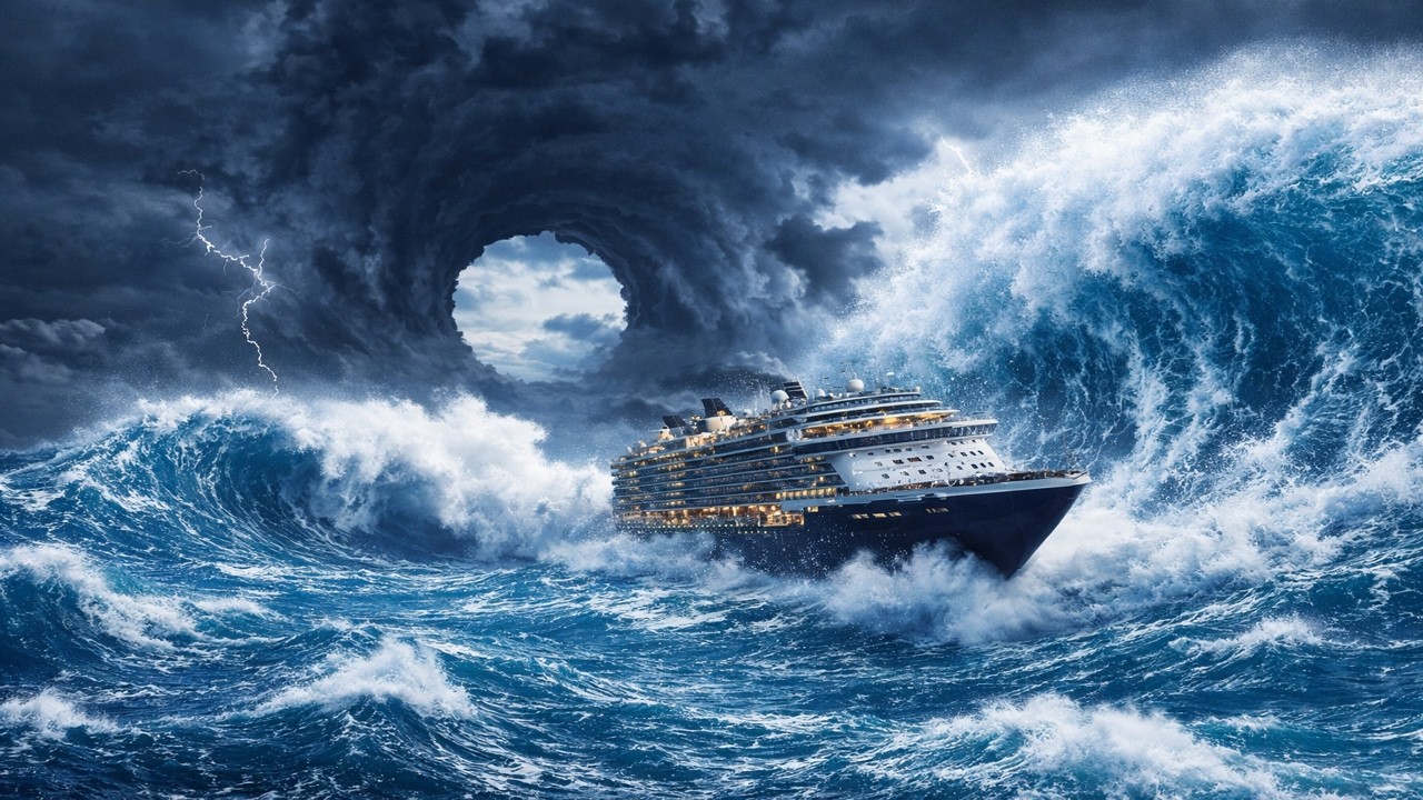 Wedding on cruise ship unexpectedly hit by superstorm tsunami... one of the most violent superstorms