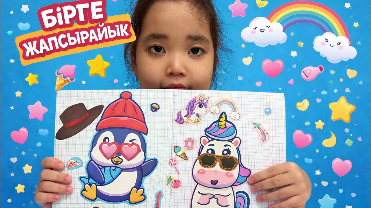 БІРГЕ ЖАПСЫРАЙЫҚ! 🦄🐧 Көңілді стикерлер жапсыру ойыны.
