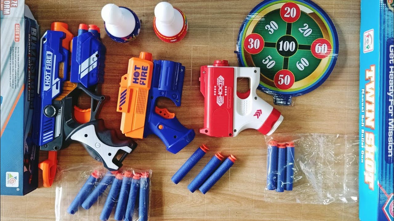 Twin shot and hot fire gun nerf & strike soft bullet gun unboxing and shooting  blaze storm manual