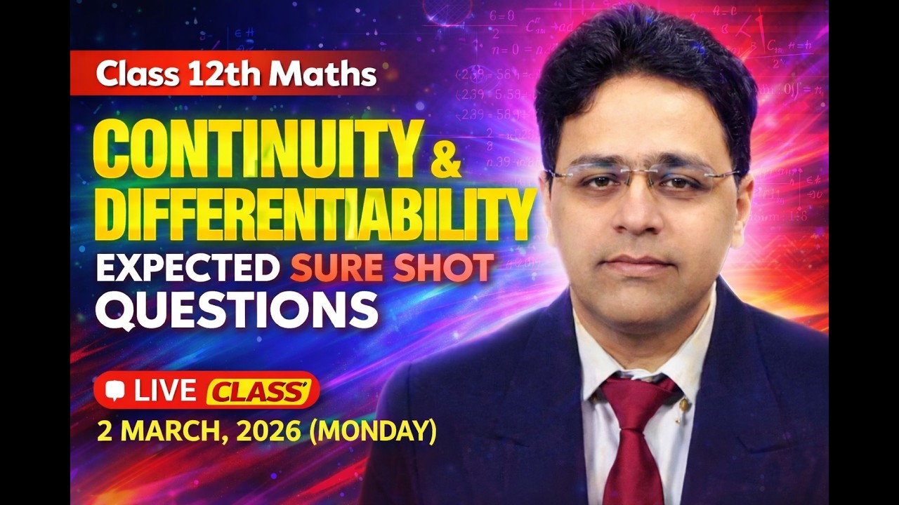 Continuity and differentiablity sure shot questions for 9 march 2026