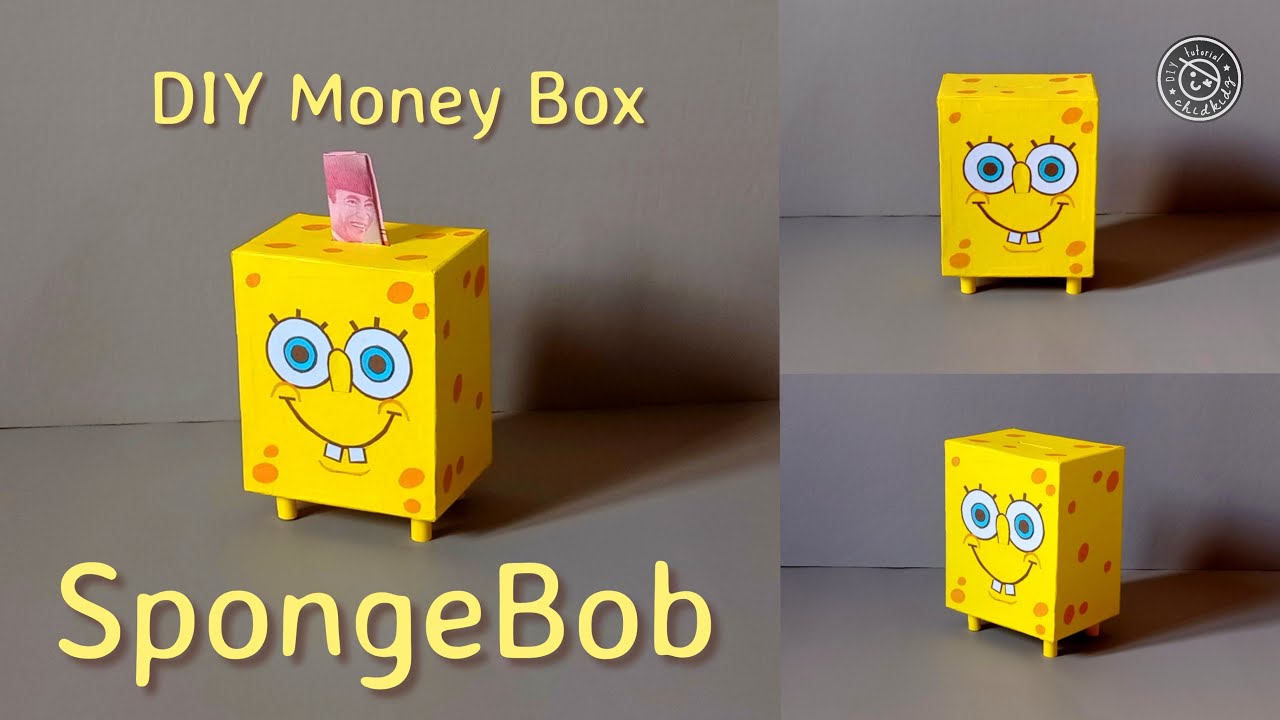 DIY SPONGEBOB SQUAREPANTS MONEY BOX CARDBOARD | KERAJINAN TANGAN CELENGAN DARI KARDUS / KARTON