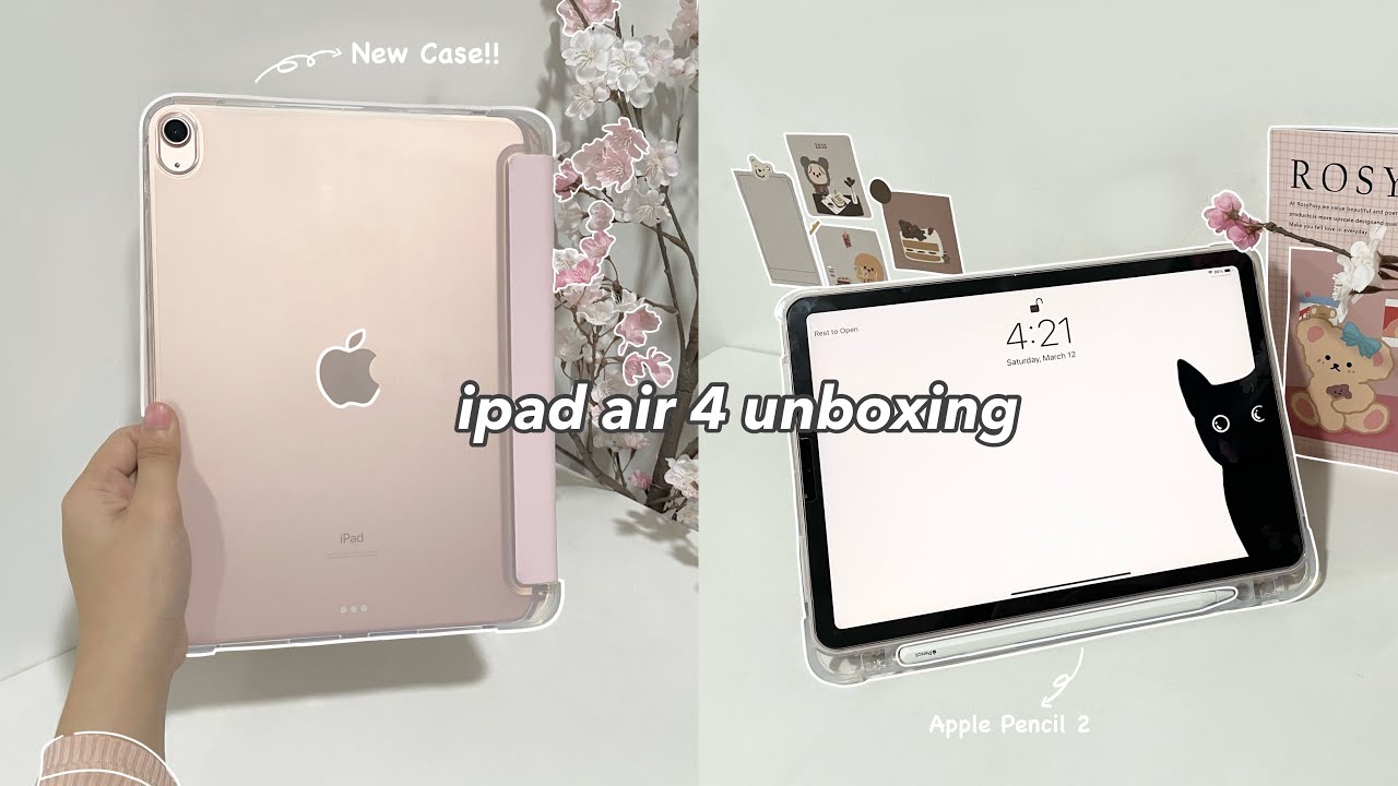 ipad air 4 aesthetic unboxing 2023 🌸📦 with apple pencil 2 + accessories