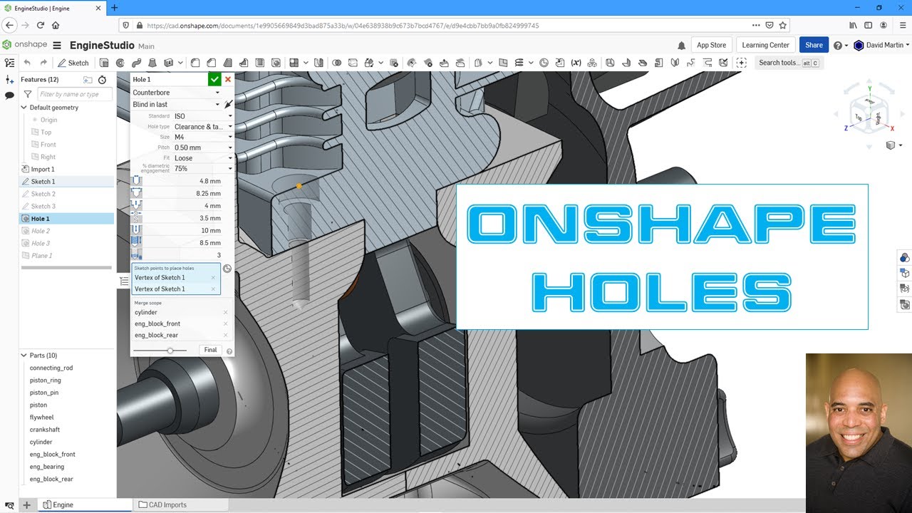 Onshape - Part Studio Tutorial | Holes