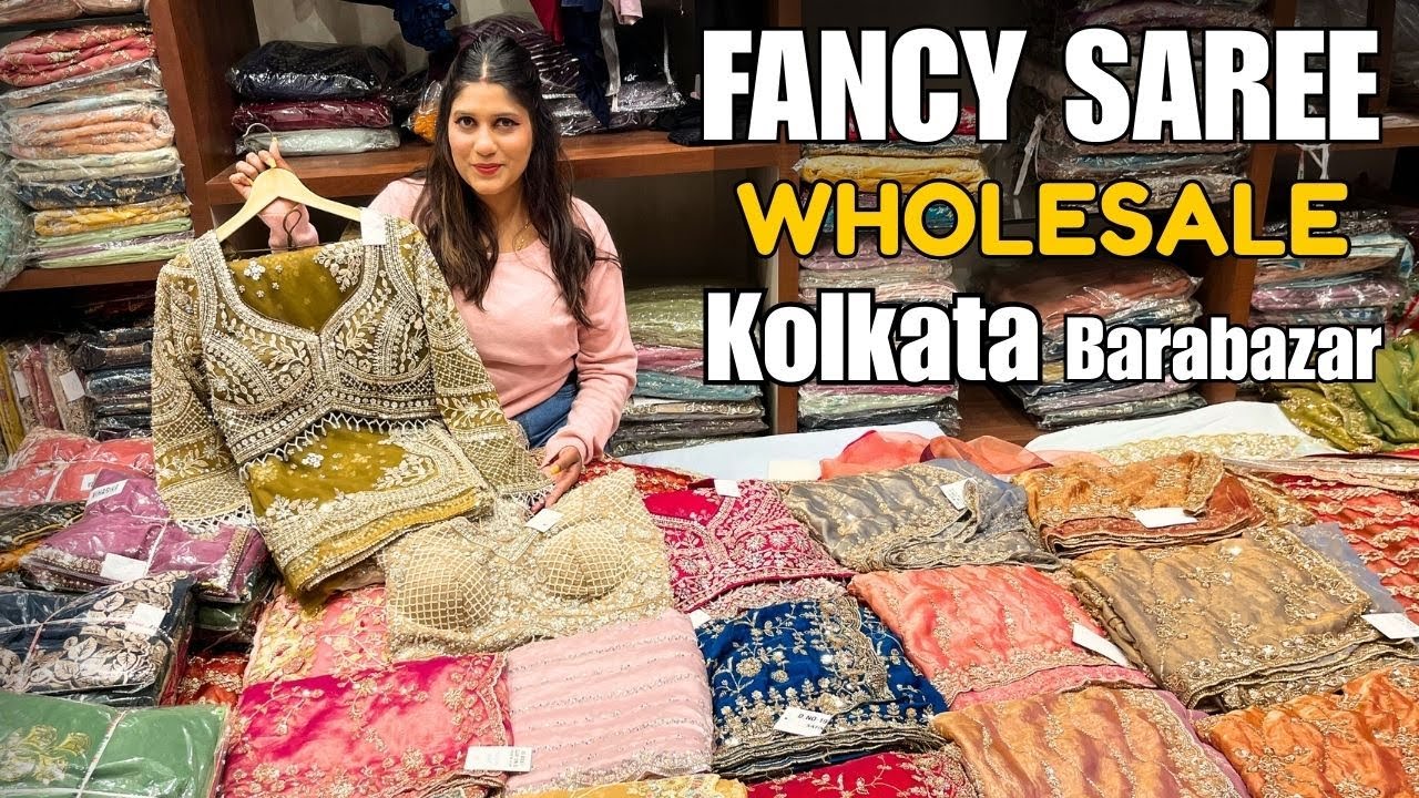 Designer Work Saree with Blouse Wholesale Price in Kolkata Barabazar | Kusum Saree Emporium