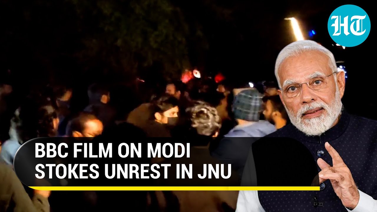 JNU campus on the boil over BBC's Modi film; Left vs Right showdown amid 'stone-pelting' | Watch