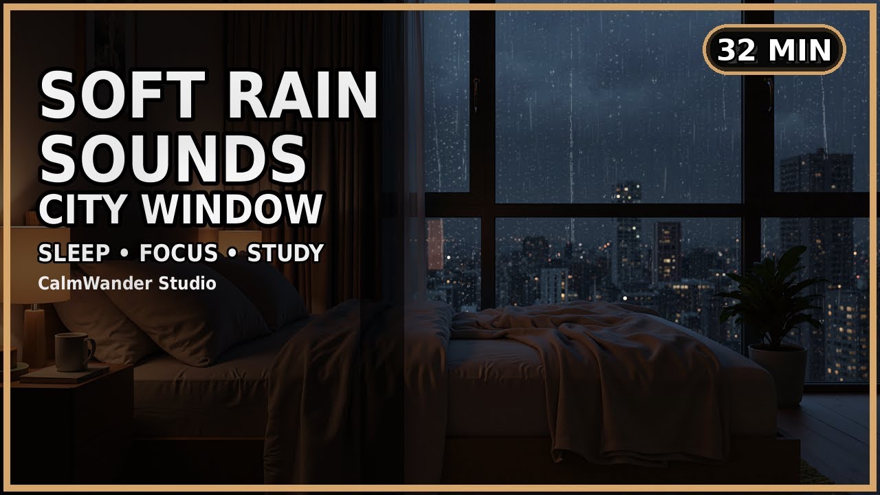Soft Rain Sounds on the Window — Cozy City Bedroom Ambience for Sleep, Focus & Study (32 Minutes)