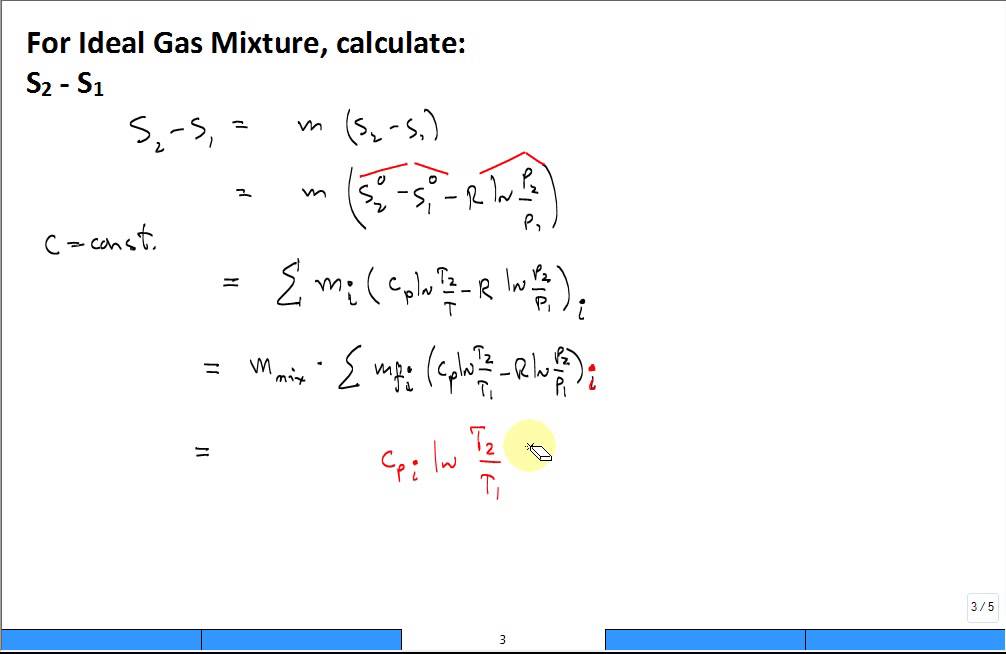 ideal gas mixture change in entropy calculation