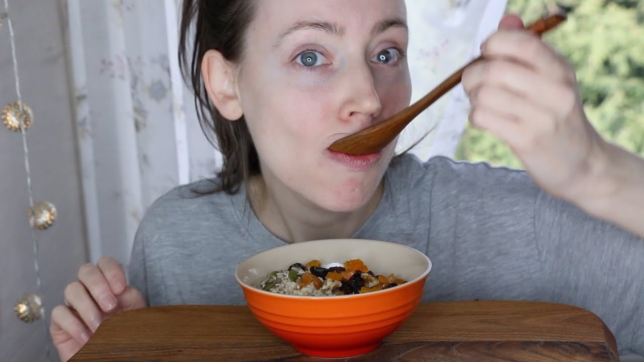 Eat Breakfast With Me | Oatmeal, Nuts, Seeds | ASMR Whisper Eating sounds | Mukbang