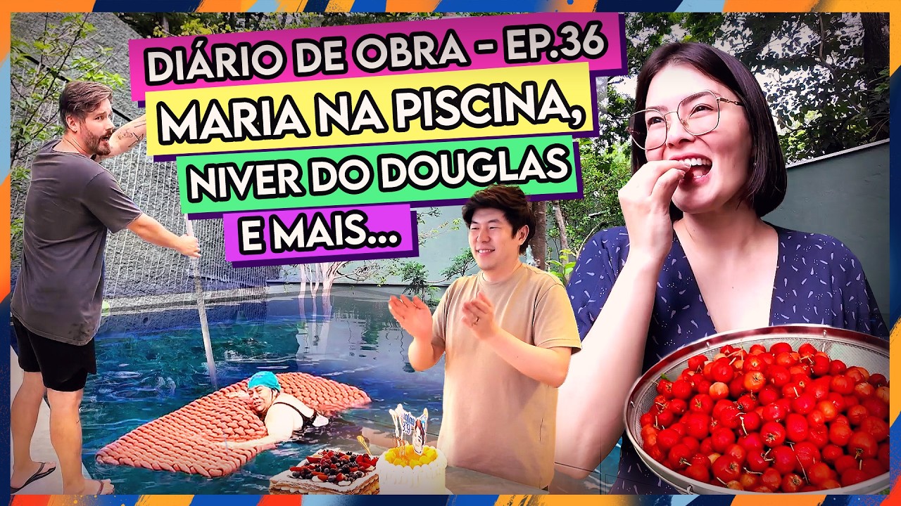 MARIA NA PISCINA, ANIVERSÁRIO DO DOUGLAS E NOSSA PRIMEIRA COLHEITA DO QUINTAL!🎉🏡 ✨ #DIARIODAOBRA36 🏠