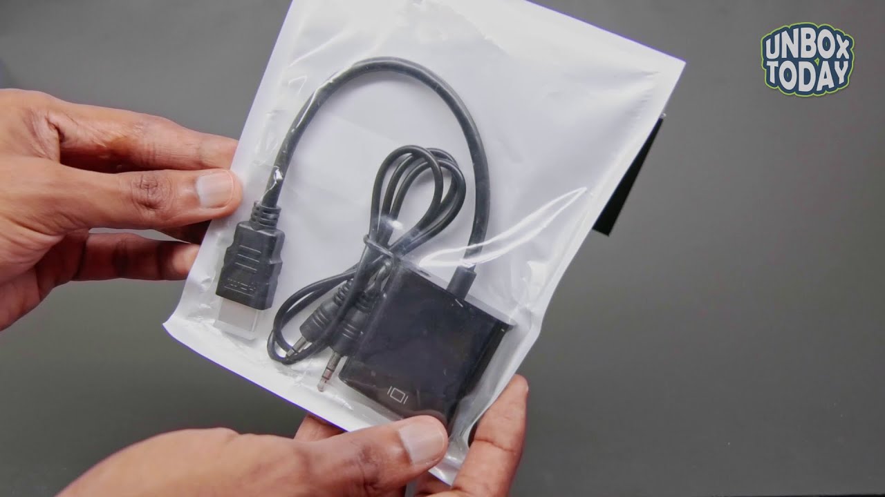 HDMI to VGA Converter Adapter with AUX Cable (Black) Unboxing | UNBOX TODAY