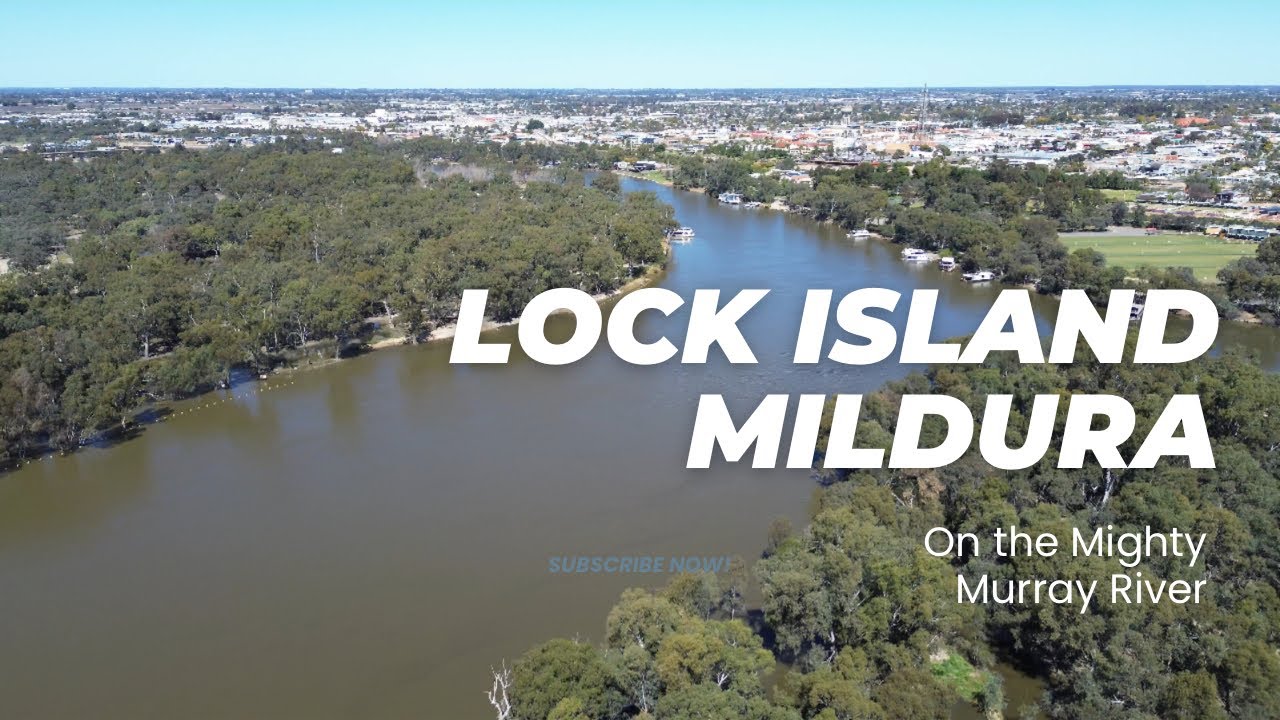 MILDURA&rsquo;s Lock 11 Island Birds Eye Perspective  Murray River - Mildura, Victoria, Australia