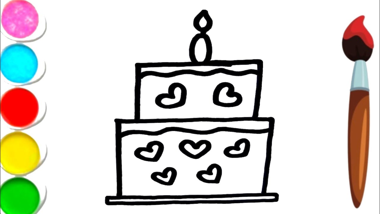 Милый рисунок торта на день рождения для детей 🎂 | Простая раскраска для малышей