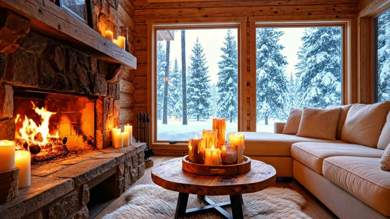 4K Cozy Fireplace in a Snowy Cabin ❄️🔥 Relaxing Winter Ambience for Sleep #cozy #relax #sleepsounds
