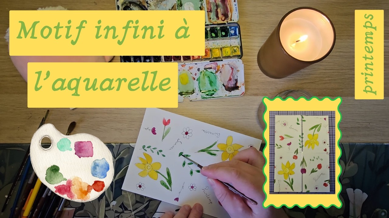 Peins un motif floral de printemps à l’aquarelle avec moi (je teste de faire un motif infini)