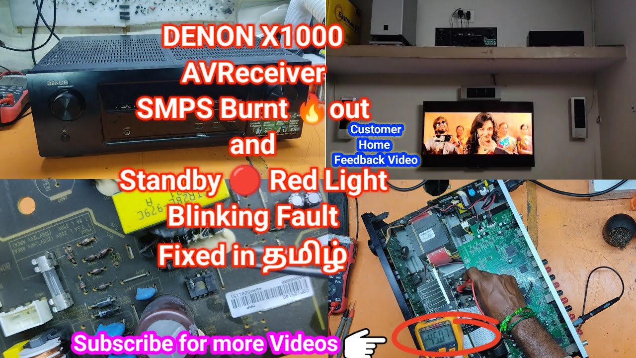 DENON X1000 AVReceiver SMPS Burnt out and Standby Red Light Blinking Fault Fixed In Tamil#denon #fix