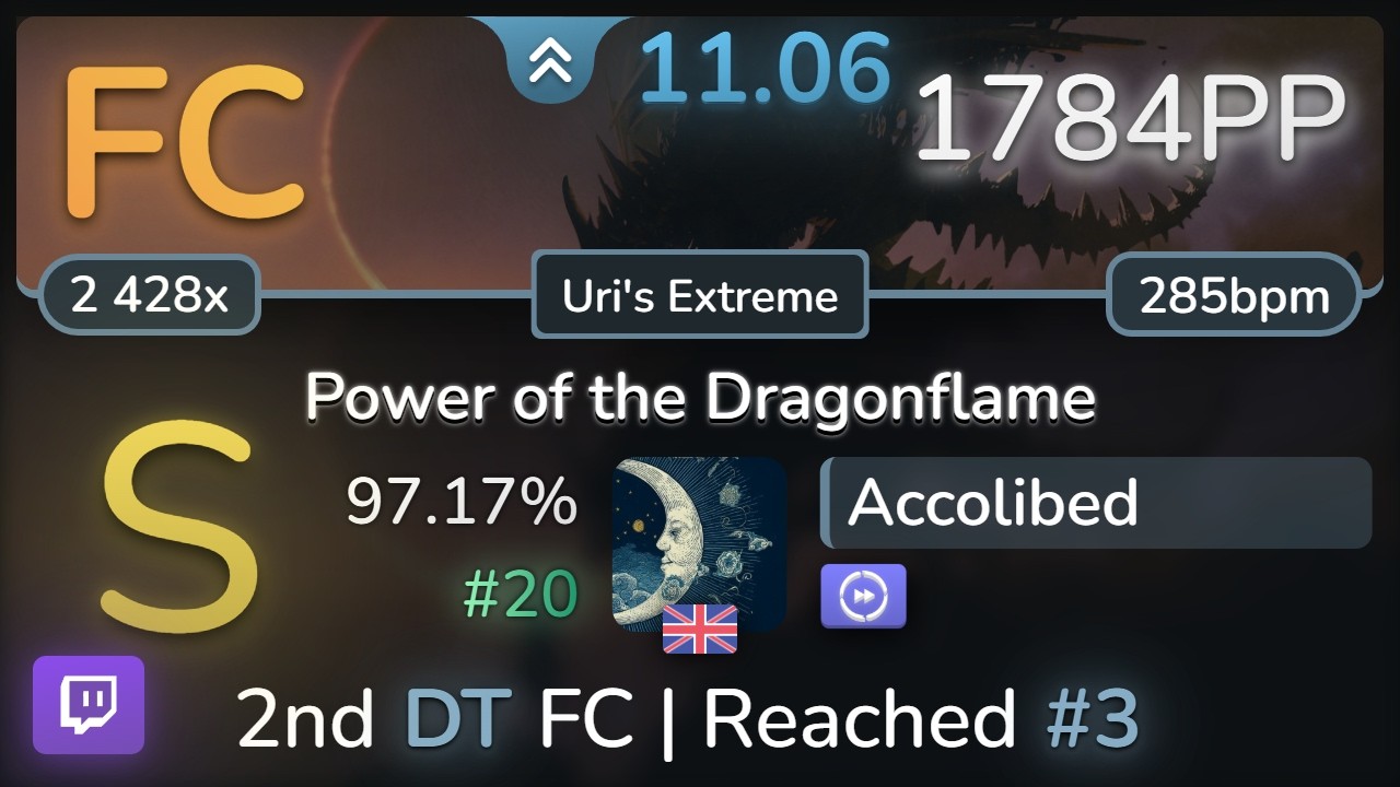 🔴 11.1⭐ Accolibed | Rhapsody - Power of the Dragonflame [Uri's Extreme] +DT 97.17% FC #20 | 1784pp