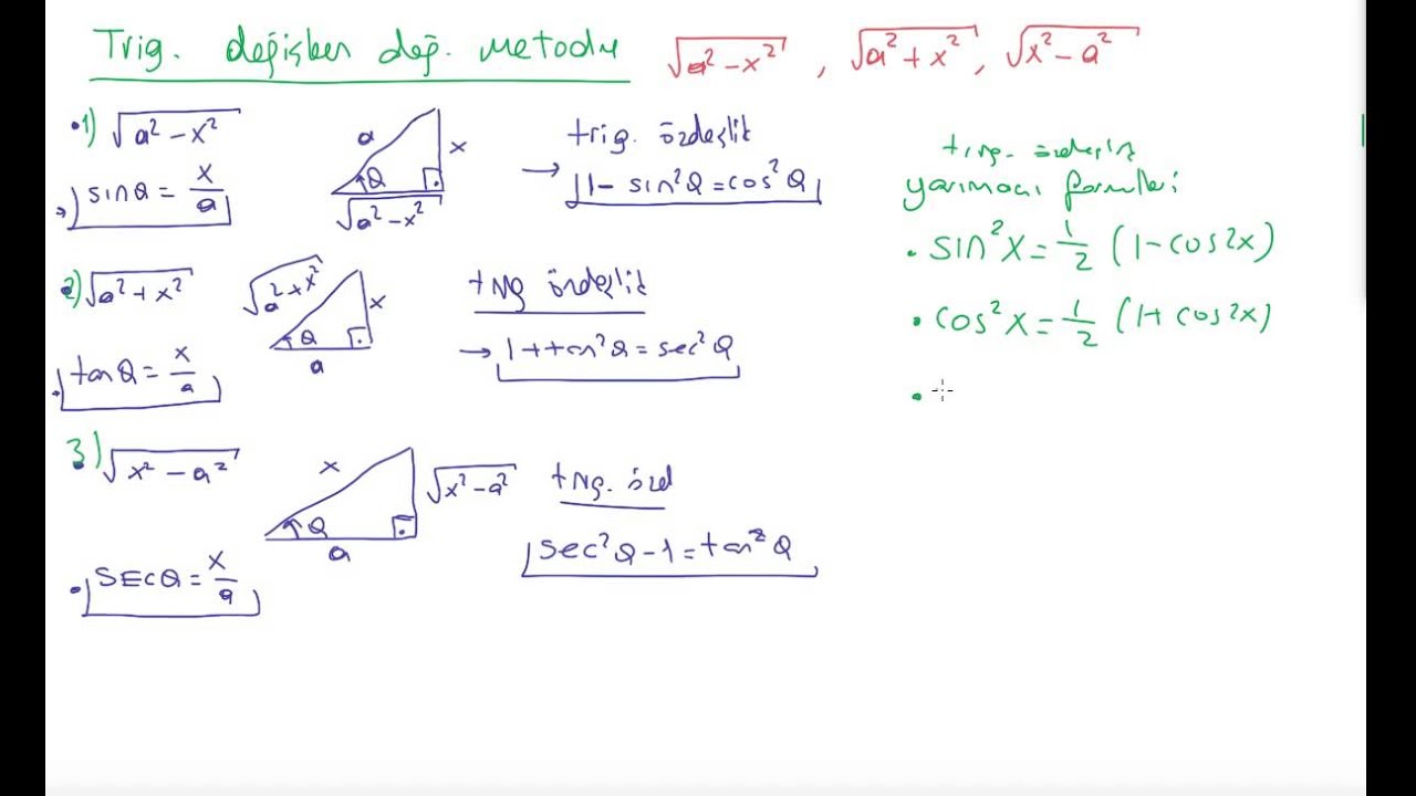 19) Kalkülüs 2 - trigonometrik değişken değiştirme metodu ile integral hesaplama 1