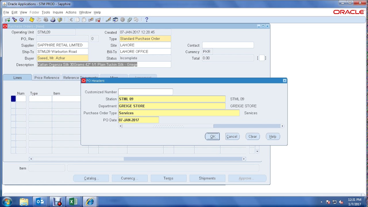 How to creat PO in ERP Oracle Software
