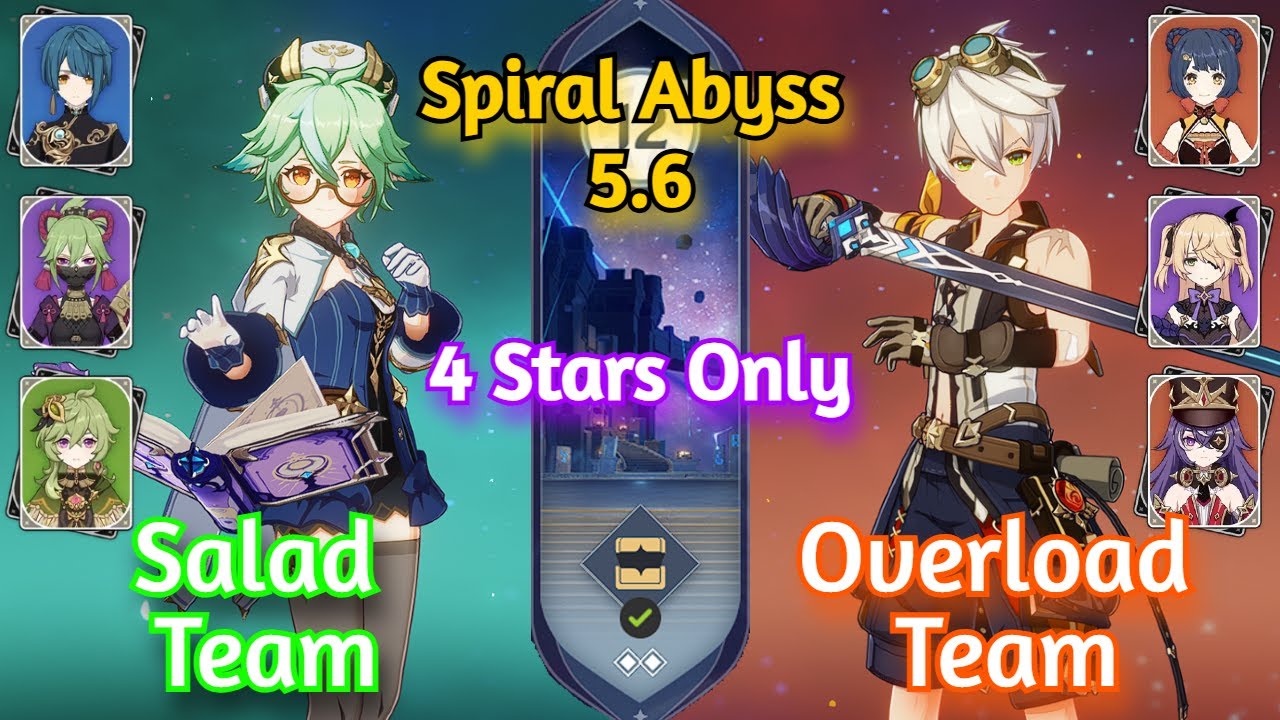 4 Stars Only! Salad Sucrose & Overload Team | Spiral Abyss 5.6 | Genshin Impact