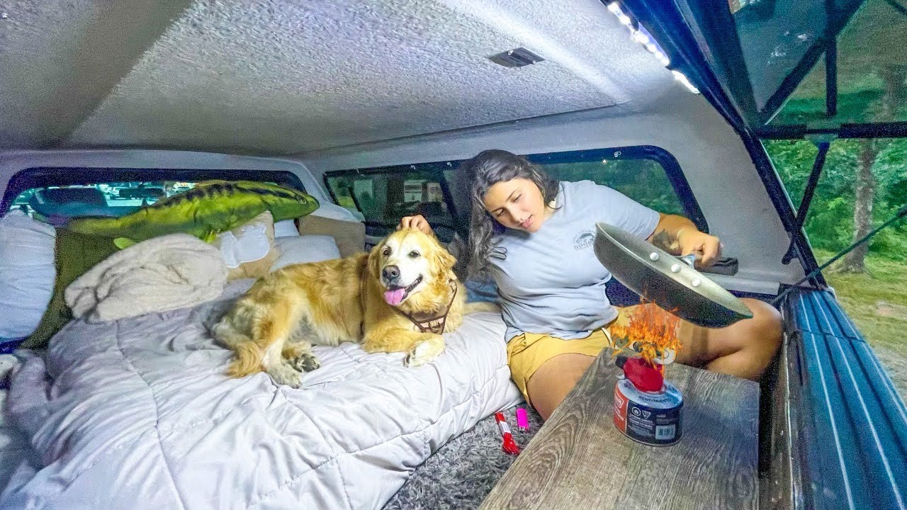 Truck Camping With My DOG During Surprise RAINSTORM!