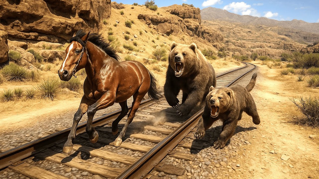 Hungarian Horse Is Being Chased by a Hungry Grizzly Bear