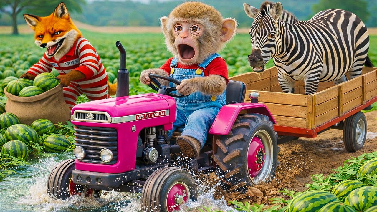 Monkey Nana drives tractor: caring for the pumpkin farm & harvesting giant pumpkins–NANA MONKEY LIFE