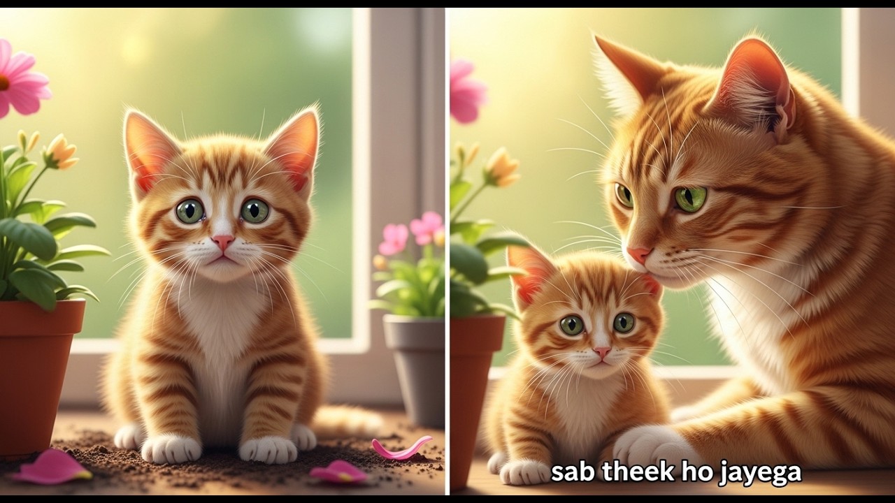 Baby Cat Broke the Flower Pot 🌸 | Mama Cat’s Love Will Melt Your Heart 🐱💖Mini Meow Magic