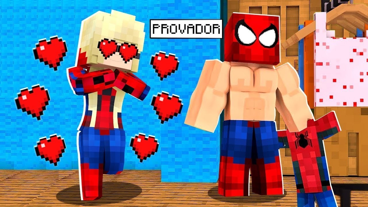 A MENINA ARANHA ESPIONOU O HOMEM ARANHA MUSCULOSO NO PROVADOR DE ROUPAS DO MINECRAFT