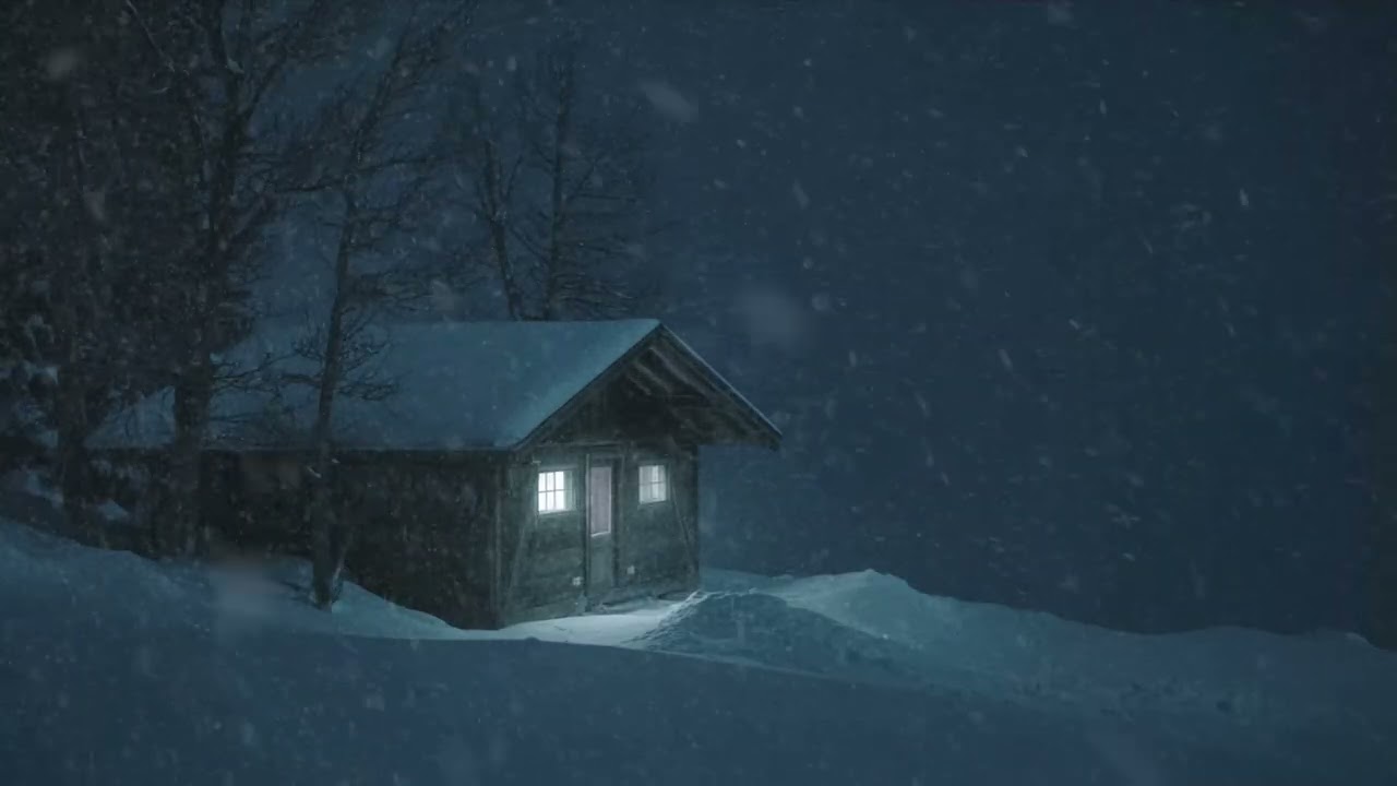Deep Snowstorm at Night | Cozy Cabin Fading into Cold | Wind Sounds for Relax & Sleep
