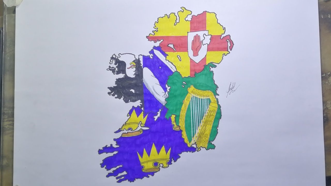 Drawing Ireland provinces flag map | Irish Provinces flag map | L&eacute;arsc&aacute;il bratach Ch&uacute;ig&iacute; na h&Eacute;ireann