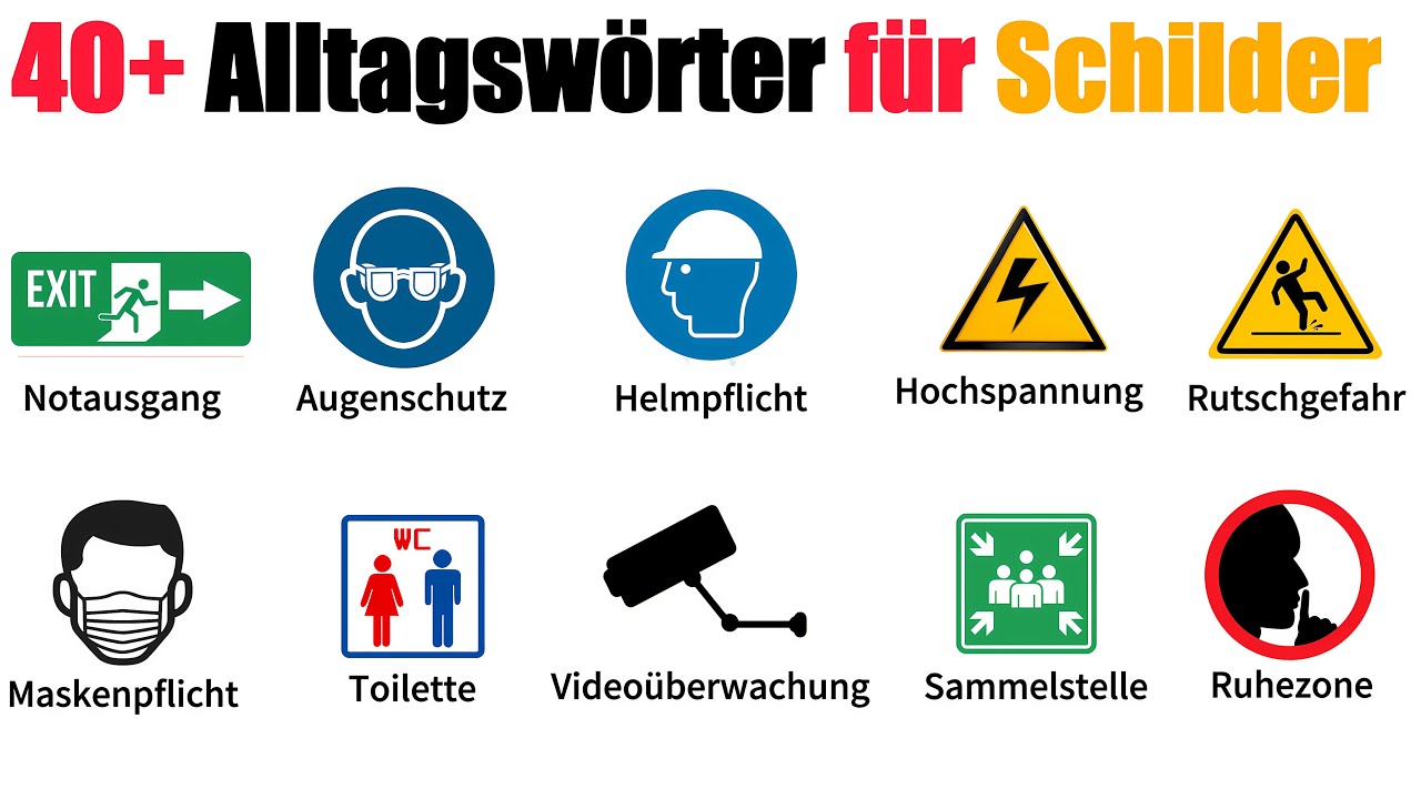40+ Alltagswörter für Schilder & Sicherheitszeichen | A1-B1 | Deutsch Lernen | Deutsch für Anfänger