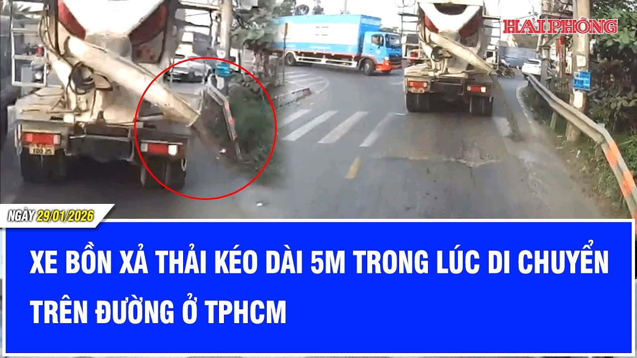 Xe bồn xả thải kéo dài 5m trong lúc di chuyển trên đường ở TPHCM