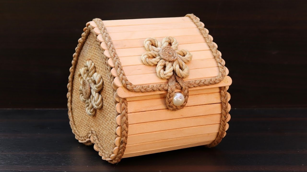 Handmade Jewelry storage boxes | DIY Jewellery Box made from Popsicle Sticks and jute