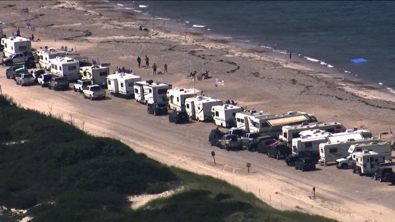 Sandy Neck Beach filled with campers on Labor Day weekend