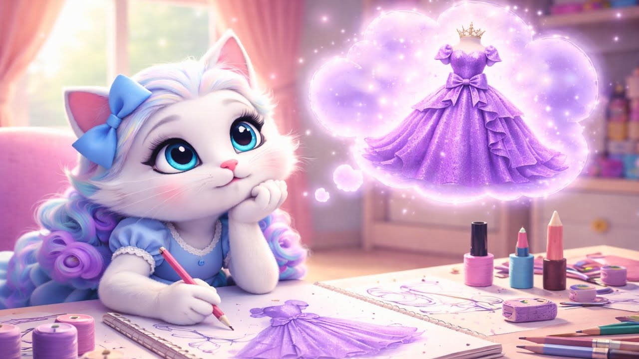 OMG! Mio’s First Time Designing… The Purple Princess Dress Left Mom Speechless 💜💎 | AI Cat Story