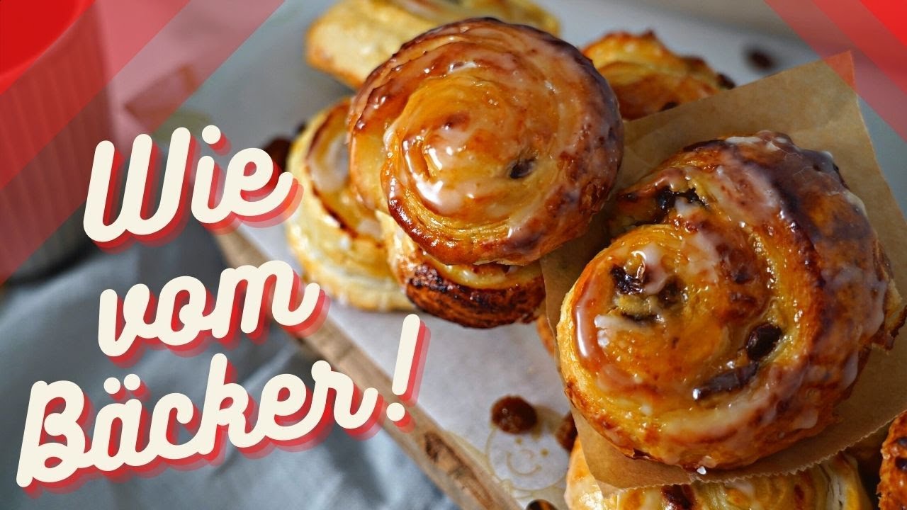 MARZIPANSCHNECKEN - Rosinenschnecken wie vom Bäcker - Plunderteig Rezept