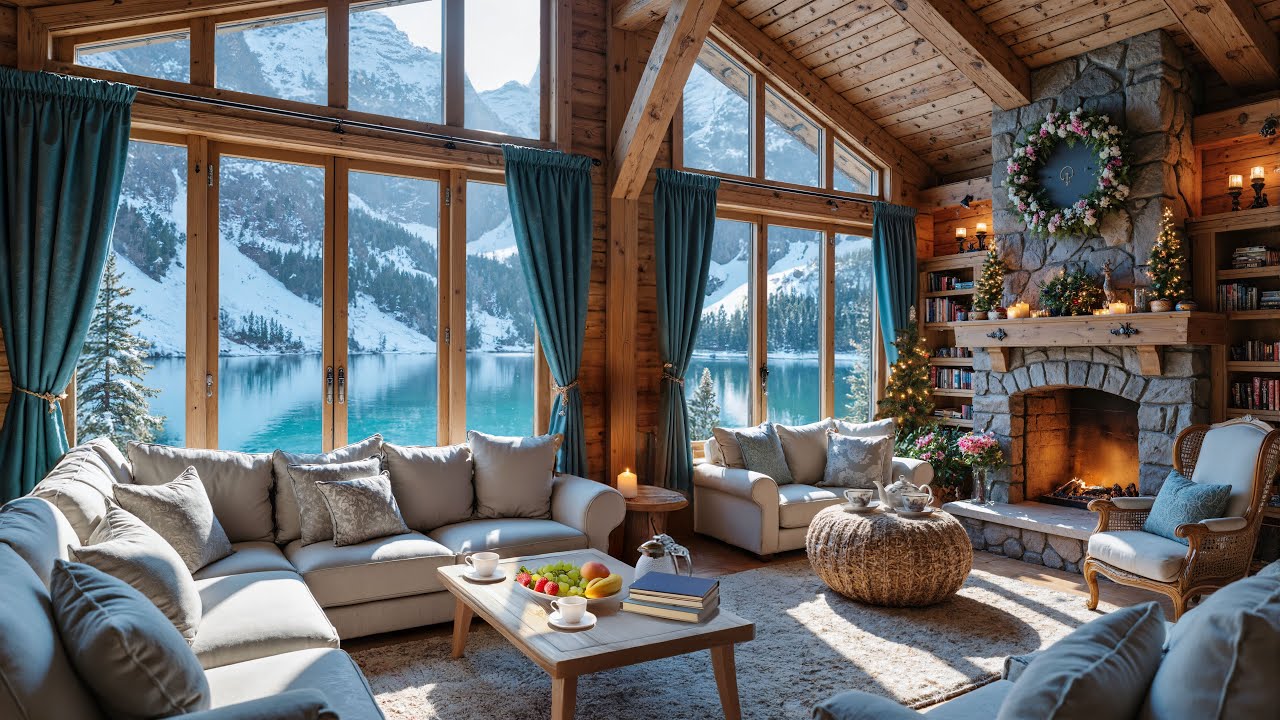 🎶 Winter Calm Lakeside Hideaway | Golden Fireplace & Comforting Jazz for Restful Creative Sessions