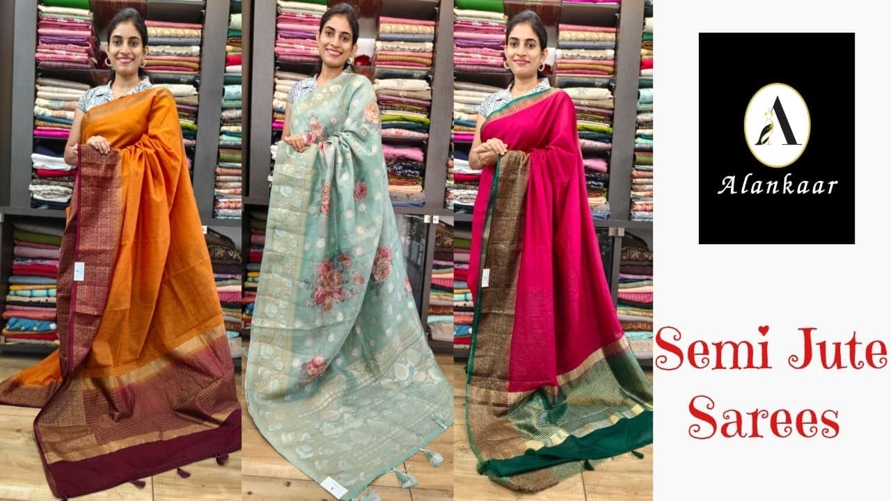 ALANKAAR BOUTIQUE / Semi Jute & Chandheri Sarees/ Whatsapp : 919746326239 / Sequence : 456