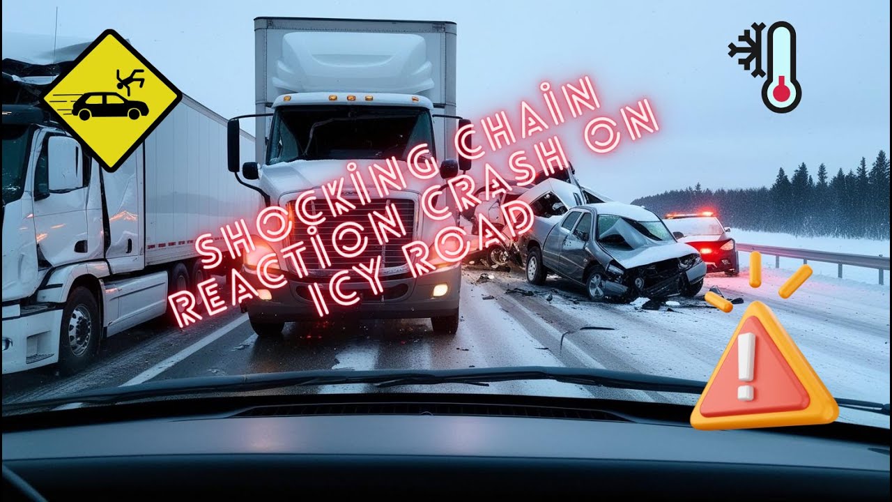 🚨 Shocking Chain Reaction Crash! | Massive Pileup on Icy Road Caught on Camera! ❄️🚛💥