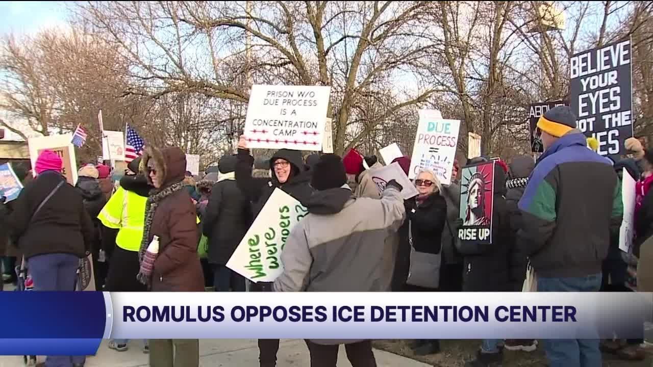 Romulus leaders pass resolution opposing ICE detention facility plan after protest