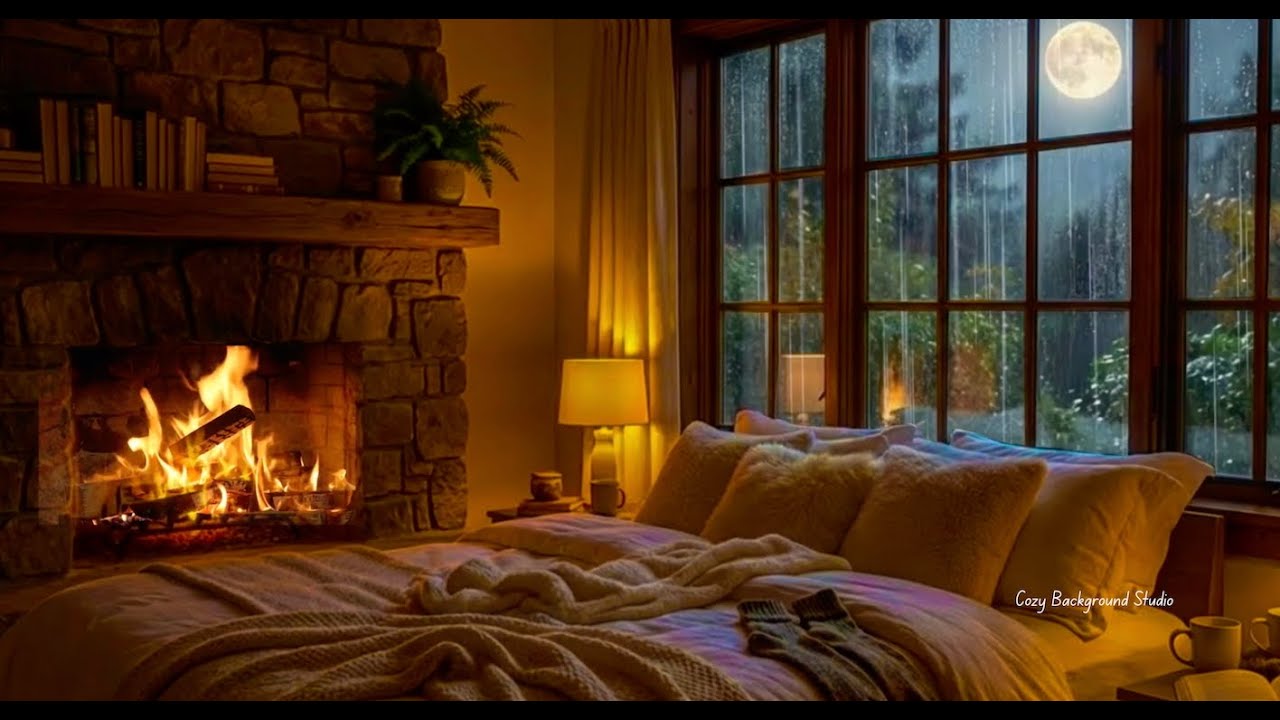 Rain & Distant Thunder Sounds 🌧️ Cozy Bedroom at Night | No Music | Sleep & Relax (2 Hours)