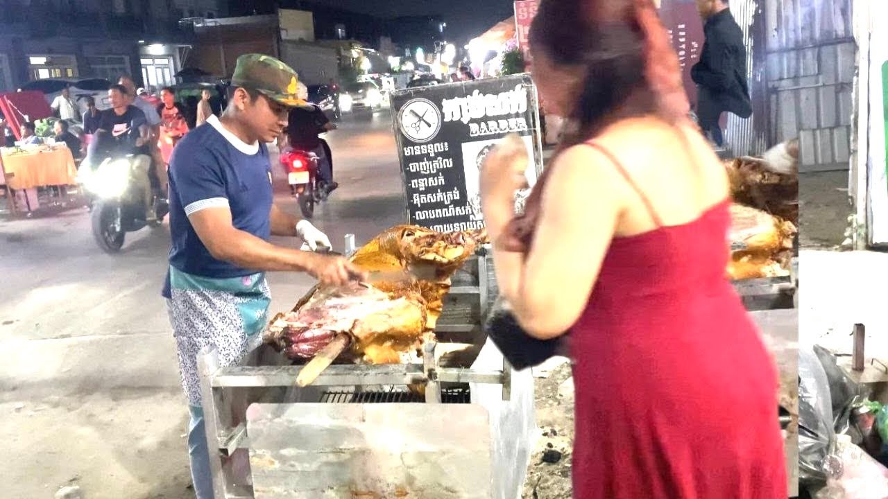 Cambodian roasted a cow for a party.