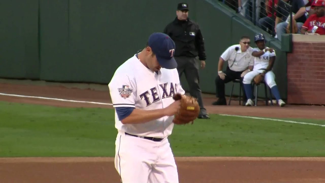 Colby Lewis throws out the 1st pitch of 2010 World Series Game 3