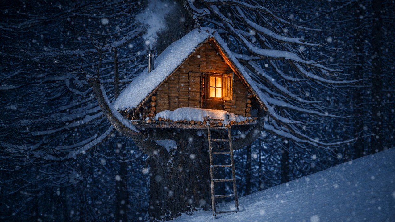 Solo Camping in My Cozy Treehouse &ndash; Hidden Deep in a Snowy Forest