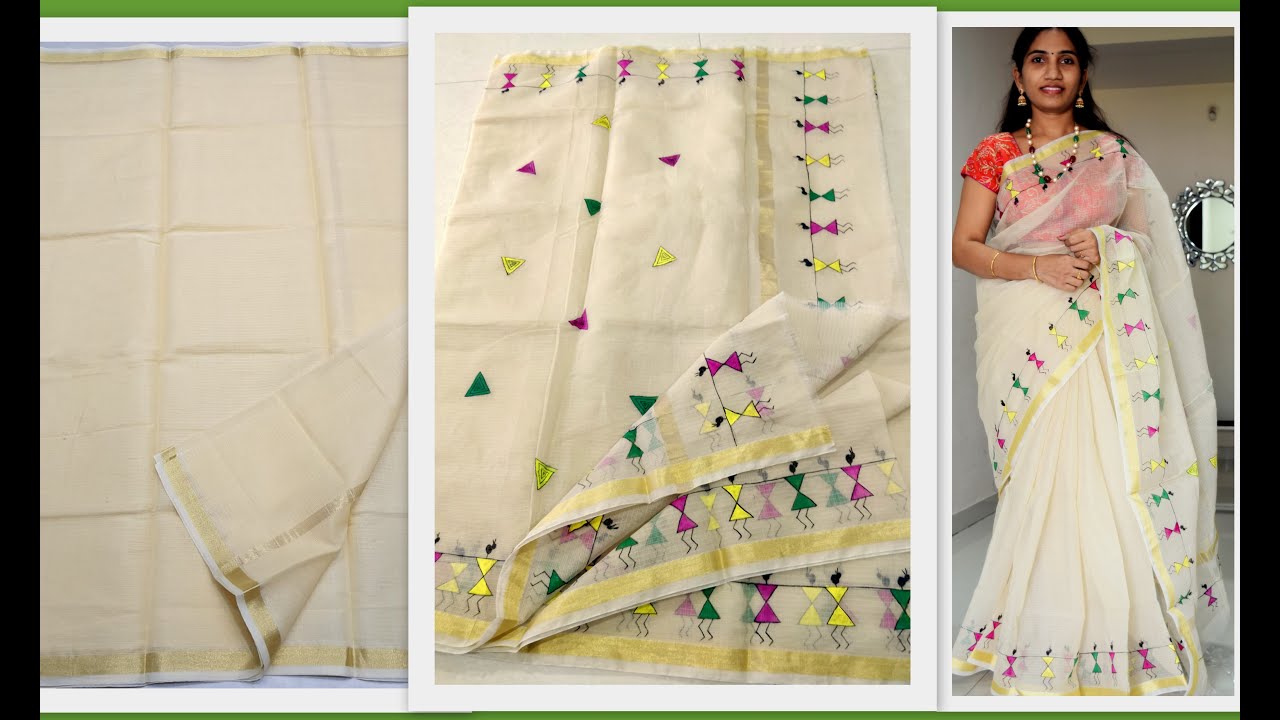 Easy Fabric Painting in TELUGU || Free hand painting || Warli painting