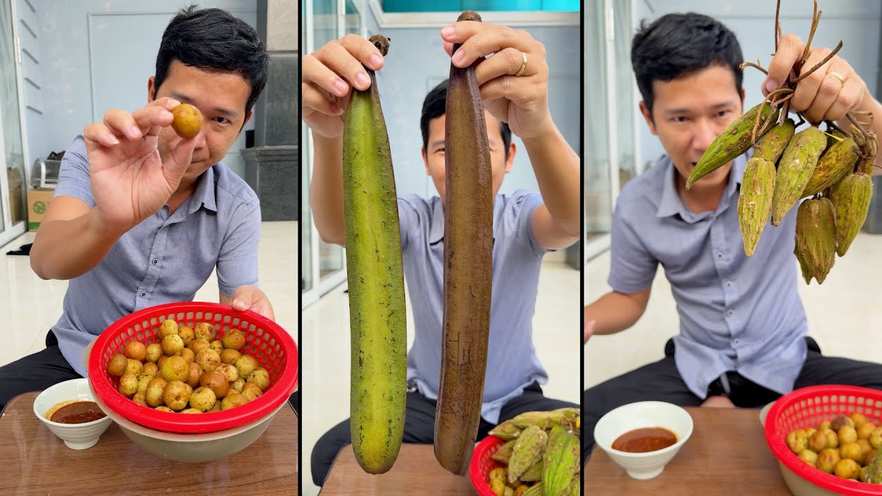 Mukbang Trái Cây Rừng Tây Bắc với sốt muối chấm Cay Tê Dại - Quả Quao, Me Rừng, Quả Mắc Sim Rừng