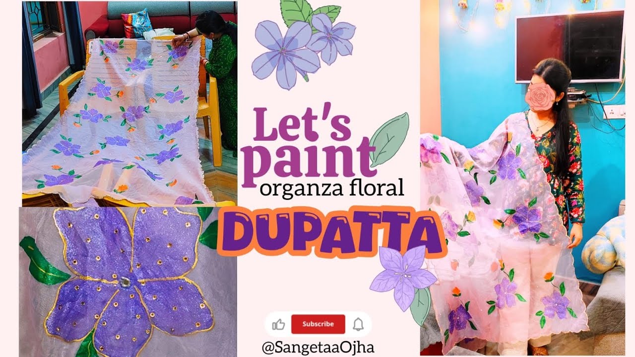 Diy dupatta #fabricpainting on organza#sangetaaojha #viral#trending #shorts