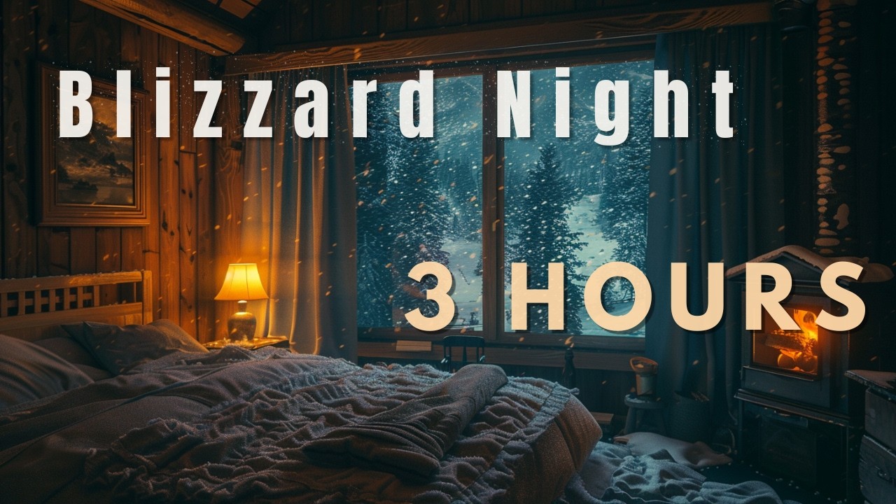 Blizzard Night in Cozy Cabin ❄️ Snowstorm & Fireplace Sounds for Deep Sleep (3 Hours)
