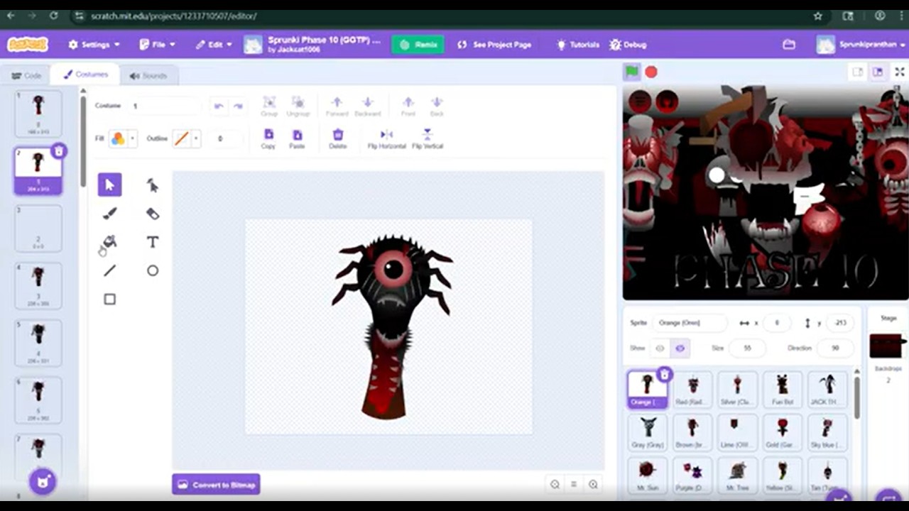 How to make Sprunki Phase 10 on Scratch part 1 Costumes and Sound of Oren- by Tej